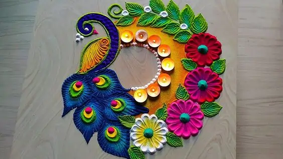 Unique peacock Rangoli Design
